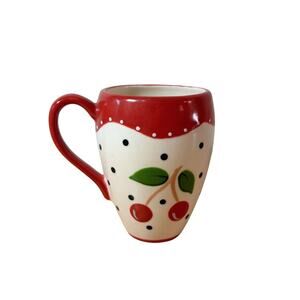 Vintage Mary Engelbreit Cherry Mug Hand-Painted Polka Dot Cottagecore